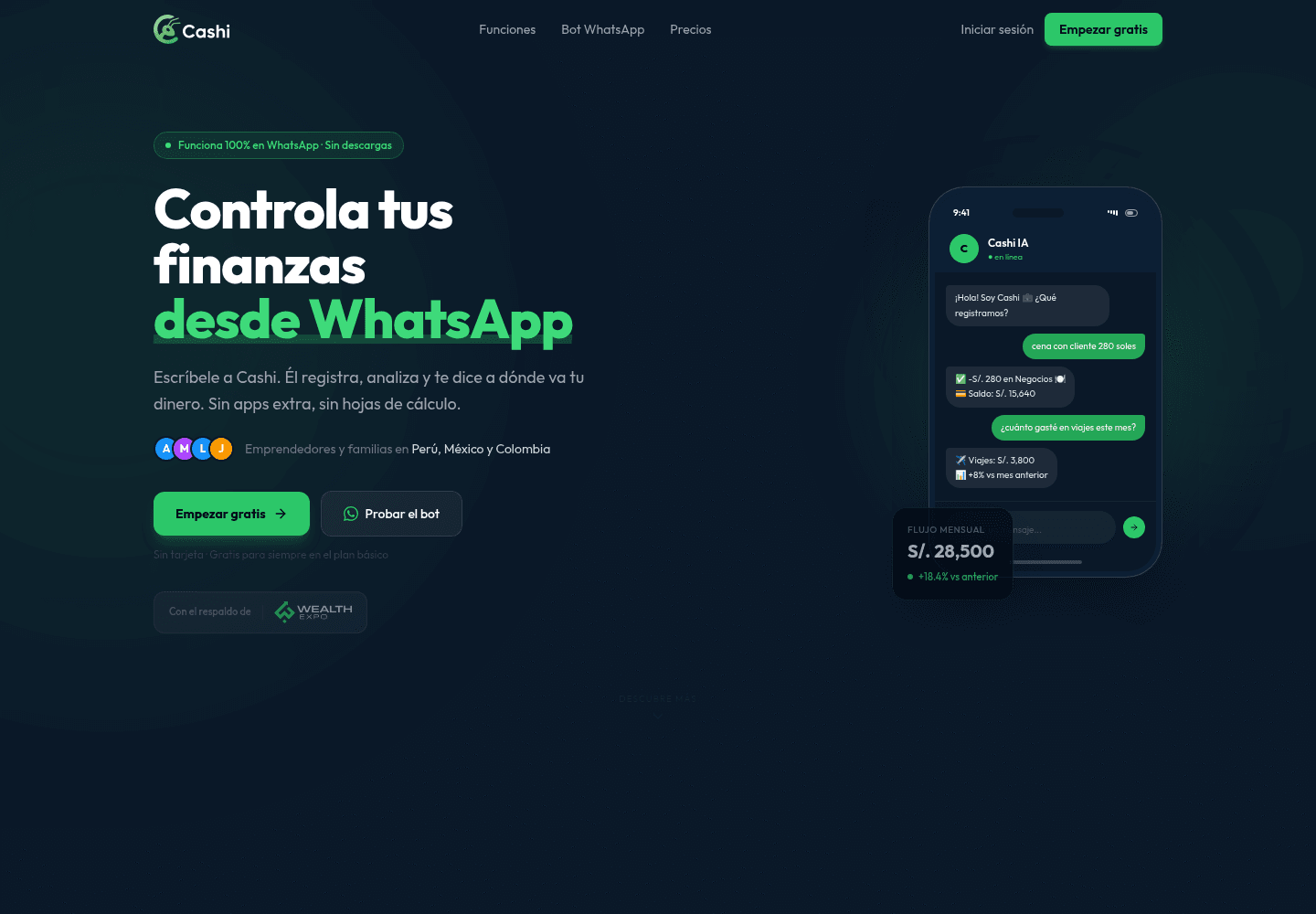 Captura del homepage de Cashi